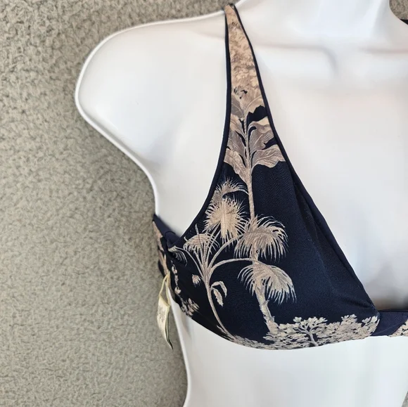 Maaji Womens Swim Suit Bikini Top Sz S Reversible Blue One Side Trees Beachy - Picture 2 of 11